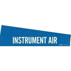 Blue adhesive pipe marker with white legend reading 'Instrument Air'. Fits pipe outer diameters from 2-1/2 to 7-7/8 inches. Sold in a 5-pack without arrows. Used to identify instrument air lines in industrial piping systems.