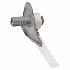 Vinyl wraparound label for wire and cable identification on 22 AWG to 16 AWG gauges. Black on white, 1/2 in x 1/2 in size. Compatible with M710 printer series; requires M7-R6200 ribbon. Used in electrical panels, control cabinets, and maintenance applications.