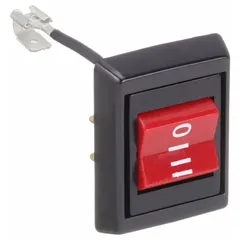 Switch and bezel assembly with overall height of 1 3/8 in and overall width of 1 3/8 in. Used as a replacement control interface for industrial heating or appliance systems requiring a switch unit service or upgrade.