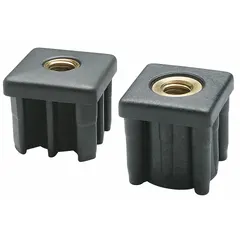 Nylon tube end leveling mount without feet, with 5/8"-11 thread and 1,344 lb capacity. Designed for leveling and supporting square tubing in industrial machinery, workstations, and conveyor systems.