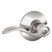 Privacy lever lockset with Accent style lever, Bright Chromium-Plated Brass finish. ANSI F76 function for interior doors requiring privacy locking from inside, such as bathrooms or bedrooms. ADA compliant lever for accessible operation. No visual indicator or ligature resistance