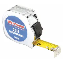 This 25 ft SAE tape measure features a silver chromed plastic case and a manual lock. The blade is graduated in 1/32 in increments for the first 12 in and in feet thereafter. It has a nonmagnetic single hook tip, suitable for measuring distances in construction, maintenance, and fabrication where magnetic attraction is undesirable.