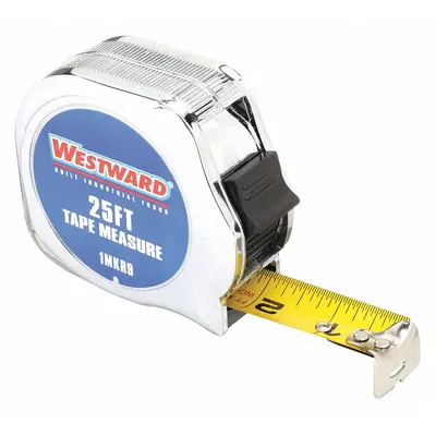 WESTWARD Tape Measure: Nonmagnetic Single Hook Tip, 25 ft, Chromed Plastic - Standard (Inch) Tape Measures