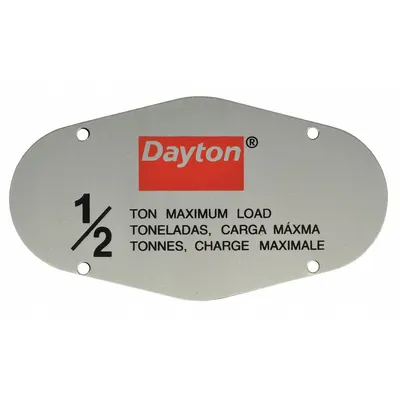 DAYTON Capacity Label, GHH019, Fits Dayton Brand Models 1VW51/1VW52/1VW53/1VW54 - GGS Material Handling Parts