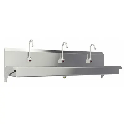 SANI-LAV Hands-Free Wash Station: 3 Stations, 5 in Bowl Dp, 65 in Bowl Lg, 16 1/2 in Bowl Wd - Three-Station Wall-Mounted Wash Stations with Faucets