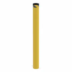 This pour-in-place bollard is made of carbon steel with a yellow finish. It has a diameter of 6 5/8 in and an install height of 62 1/2 in. Designed for permanent installation, it provides a physical barrier to protect structures and equipment from vehicle impact in industrial and commercial areas.
