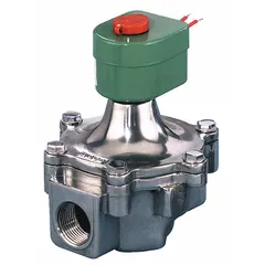 This REDHAT solenoid valve is a 2-way, 2-position, normally open type with a 1-inch pipe size. It operates on 120V AC (also rated 110V AC) and features a high-flow design with an NBR seal. Suitable for on/off control of water, air, and light oil in industrial fluid systems.