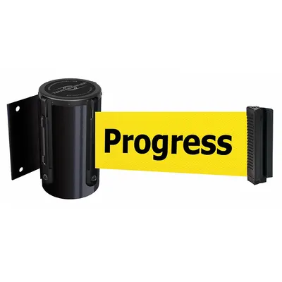 TENSABARRIER Retractable Belt Barrier: Fixed Mounting Plate, 7 1/2 ft Belt Lg - Wall-Mount Retractable Belt Barriers