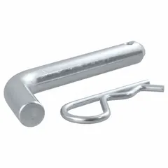 Steel hitch pin with zinc-plated finish, 5/8 in diameter and 5-7/8 in overall length. Includes hitch clip. For securing trailer coupler to 2 in hitch receiver in Class III, IV, and V towing applications.
