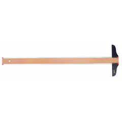 Plastic T-square with a 10 1/2 in base and 36 in blade. Features printed inch graduations on a clear, painted finish. Used for drawing precise horizontal lines and as a cutting guide in drafting and layout work.