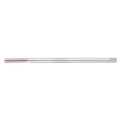 This pulley tap is designed for threading deep or hard-to-reach holes. It features a plug chamfer and four flutes for efficient chip evacuation. Made from high-speed steel, it is suitable for through-hole threading in metalworking applications.