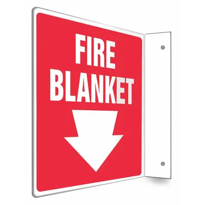 CONDOR Safety Sign: PETG, Mounting Holes Sign Mounting, 8 in x 8 in Nominal Sign Size - L-Shape Projection Fire Blanket Signs