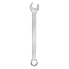 This SAE 12-point combination wrench is constructed from alloy steel with a chrome finish. It has a 1-1/16 in head size and a 14-1/8 in overall length with an offset design. Suitable for tightening and loosening fasteners in maintenance, repair, and assembly tasks.