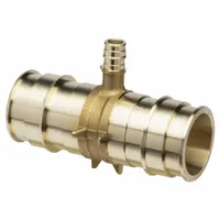 Brass barbed tee with three barbed connections for PEX tubing. Uses expansion method for secure joints. Suitable for branching water supply lines in plumbing systems