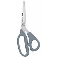 These 8-inch offset plastic-handle scissors feature a straight titanium-bonded blade with a pointed tip in gray. The ambidextrous design accommodates both left- and right-handed users. Suitable for cutting fabric, paper, and light packaging materials in general industrial applications.