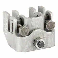 Steel bar joist sway brace attachment with plain finish. Used to secure piping, conduit, or ductwork to bar joists, providing lateral bracing against seismic forces. Measures 2-1/2 in height, 2-1/2 in length, and 1-3/4 in width.
