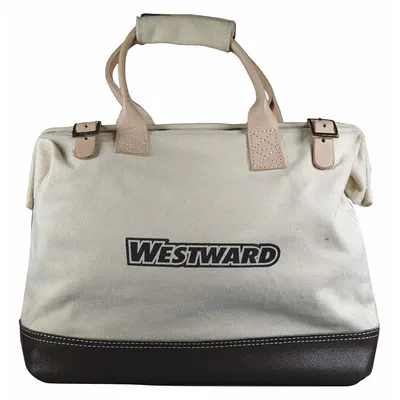 WESTWARD Tool Bag: 14 in W x 6 in D x 16 in H, Tan, Canvas, 1 Pockets, 1 Inside Pockets - Canvas Wide-Mouth Tool Bags