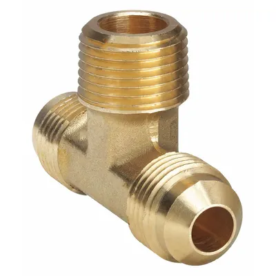 PARKER Flared Fitting Tee: 1/4 in OD x 1/4 in OD x 1/4 in Pipe Fitting Size, Flared/Threaded - Standard Brass 45-Degree Flare Tube Fittings