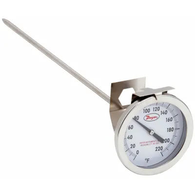 Dwyer CBT380131 Clip-On Dial Thermometer, 0°F to 220°F, +/-2% Accuracy, 8" Stem - General Purpose Vat & Pan Clip-On Dial Thermometers