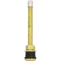 This HALTEC tire valve stem is a clamp-in, straight type designed for trucks and buses. It features a 180° valve stem angle and a thread size of 0.305-32. Constructed of metal with a brass finish, it is suitable for heavy-duty commercial vehicle tire inflation and pressure monitoring