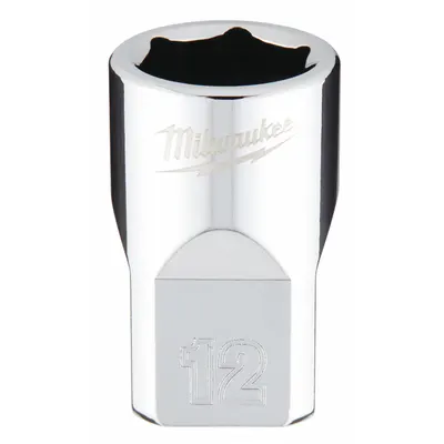 MILWAUKEE Standard Socket: Metric, 3/8 in Drive Size, 12 mm Socket Size, 6-Point - Anti-Roll Hand Sockets