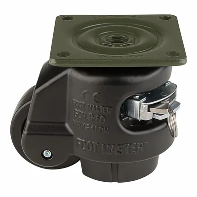 FOOT MASTER Plate Caster: Nylon Tread, 63 mm Wheel Dia, 103 mm Mounting Ht - General Purpose Leveling Plate Casters
