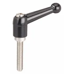 Zinc body with stainless steel threaded stud. M6 thread size, 64 mm length. Suitable for manual adjustment and clamping in machinery, jigs, and fixtures where repositioning without tools is required.