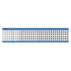 Black on white vinyl cloth preprinted wire marking label sheets with legends 1 to 33. Each pack contains 825 labels. Suitable for identifying wires, cables, and terminals in electrical panels, control cabinets, and industrial machinery. Temperature range -40°F to 176°F.