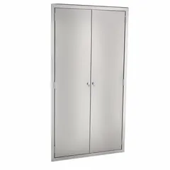 Wall-mounted tall cabinet made of stainless steel. Overall dimensions: 35 in width, 18 in depth, 5 ft height. No drawers. Suitable for storage in laboratories, clean rooms, and industrial environments where corrosion resistance and hygiene are required.