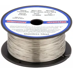 Stainless steel MIG welding wire with AWS classification ER309/309L. Used for joining dissimilar steels, such as carbon steel to stainless steel, and for welding 300-series stainless steels. As-welded yield strength of 58 ksi and tensile strength of 85 ksi. Supplied on a 2 lb spool with 0.023 in diameter.