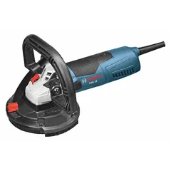 This BOSCH surface grinder is designed for grinding and milling concrete and masonry surfaces. It operates on 120V AC with a 12.5 A motor and a maximum speed of 9,300 RPM. The tool has a 5-inch diameter wheel and an overall length of 13 3/4 inches. Supplied as a bare tool.