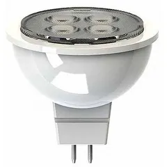 MR16 LED lamp with clear finish, 4.5W power consumption (35W incandescent equivalent), 3000K color temperature, and 2-pin GU5.3 base. Operates at 12V. Suitable for accent, display, and task lighting in commercial or industrial settings.