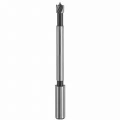 Carbon steel Forstner drill bit with a 1/2 in diameter and 4 in overall length. Straight shank with 1/2 in shank diameter. Used for cutting clean, flat-bottomed holes in wood, plywood, and other soft materials for cabinetry, furniture, and joinery.