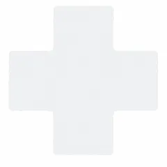 Solid white cross-shaped floor marking tape with no legend, made of 8 mil thick polyester backing. Each piece measures 4 inches by 10 inches. Supplied in a 20-pack. Used to designate floor locations for equipment, safety zones, or walkways in industrial facilities.