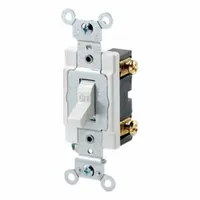 LEVITON Wall Switch: Toggle Switch, Single Pole, Maintained, White, 120/277V AC, 20 A (MPN 1221-SW)