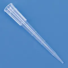 Clear polypropylene pipette tip for universal pipettes. 200 µL capacity, non-sterile, autoclavable, single-use. Supplied in a preconfigured rack of 960 tips without filter. Suitable for general liquid handling in laboratory workflows.