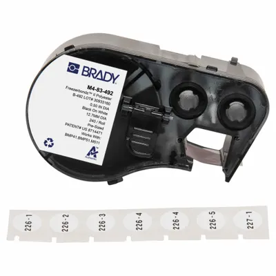 BRADY Combined Label and Ribbon Cartridge: Square, 1/2 in, Cryogenic Polyester - Brady Thermal Transfer Precut Label Roll Cartridges