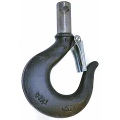 Replacement top hook assembly for CM 640 series lever chain hoists. Includes latch for secure attachment. Compatible load capacity of 1.5 lb. Used to suspend hoists from support structures in lifting operations.
