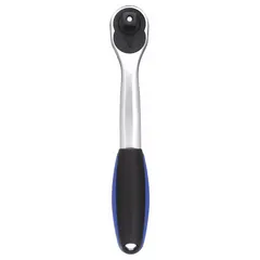 This offset flex-head ratchet features a chrome finish and is non-magnetic. It has a 10-inch overall length with a 5° minimum arc swing and is reversible. Suitable for tightening and loosening fasteners in confined spaces during industrial maintenance, assembly, and repair tasks.