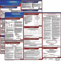 This poster set combines required federal and Michigan state labor law notices on a single plastic board. It measures 30 in x 24 in and is printed in English. The plastic construction is suitable for wall mounting in workplaces such as industrial facilities, offices, and warehouses