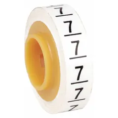 Replacement roll for wire marker dispensers containing 576 black-on-white polyester film labels with legend '7'. Suitable for identifying wires and cables in control panels, machinery, and building installations. Temperature range -40°F to 250°F.