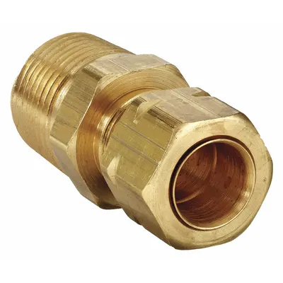 PARKER Compression Fitting Adapter: 3/8 in OD x 3/8 in Pipe Fitting Size, Compression x MNPT - Self-Aligning Brass Compression Fittings