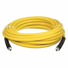 This 50 ft yellow washdown hose assembly is rated for 3,000 psi and a temperature range of -20° to 210° F. The antimicrobial carboxylated nitrile cover resists bacterial growth, making it suitable for high-pressure cleaning and washdown in industrial and commercial environments.