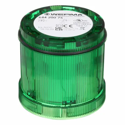 WERMA Tower Light Module: Steady, 24V AC/24V DC, Green, 70 mm Overall Dia - Steady Light Modules