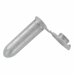 This 2 mL microcentrifuge tube is made of polypropylene and features a conical bottom for efficient pellet recovery. It includes an attached locking snap cap and is graduated for volume measurement. Suitable for sample storage, centrifugation, and mixing in laboratory settings.