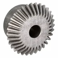 Steel straight teeth inch miter gear with 32 teeth, 1 in bore diameter, 20 pressure angle, and diametral pitch of 8. Used for transmitting motion and power between intersecting shafts at a 90-degree angle in industrial machinery such as conveyors, packaging equipment, and machine tools