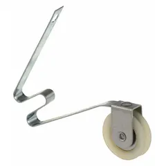 This tension spring roller is designed for use in sliding screen door assemblies. It provides tension to keep the door aligned and rolling smoothly within its track. The roller has an overall height of 7 23/64 inches, a gray color, and an unfinished surface. Supplied as a 1 PR unit.