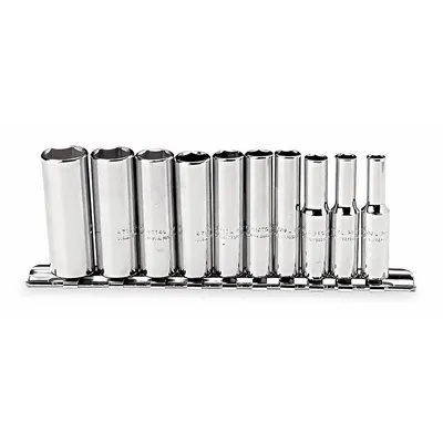 PROTO J47102 10-Piece SAE Deep Socket Set, 1/4 in Drive, 6-Point, 3/16-9/16 in - SAE & Metric Socket Sets