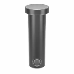 Steel clevis pin with plain finish, 3/8 in diameter and 1-1/4 in shank length. Supplied in a 25-pack for mechanical linkage applications such as connecting rods, yokes, and hydraulic cylinders where a removable fastener is required.