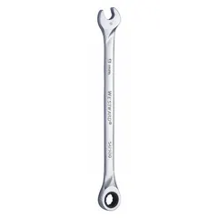 This 9 mm metric 12-point ratcheting combination wrench is made from alloy steel with a chrome finish. It has a 6 1/2-inch overall length and a standard (non-reversible) design. Suitable for tightening or loosening fasteners in industrial maintenance, assembly, and repair applications.